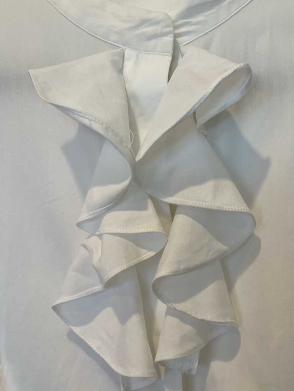 Prada White Short Sleeve Ruffle Front Blouse with Tie Back Size 44/12 - Picture 2 of 7
